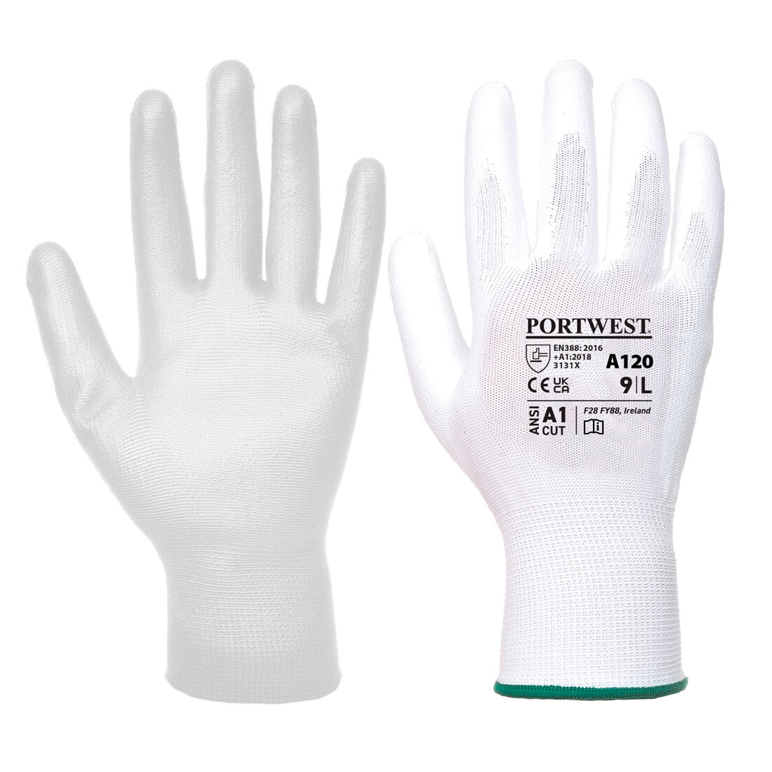 A120 Portwest® PU Coated A1 Grippy Work Gloves - White